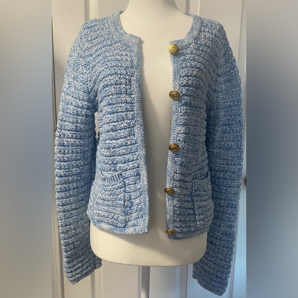 GAP Light Blue Textured Cardigan with Gold Buttons